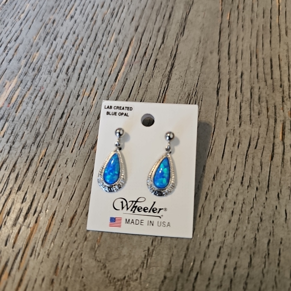 Wheeler Silver Tone Faux Blue Opal 724 Bow Shape Earrings USA Original